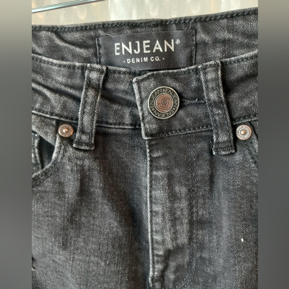 Enjean Black High Rise Skinny Jeans Size 0 Juniors Distressed Raw Hem Denim - Picture 3 of 7